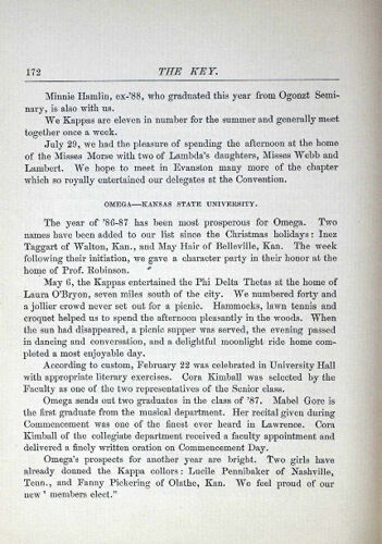 Chapter Letters: Omega - Kansas State University, September 1887 (image)